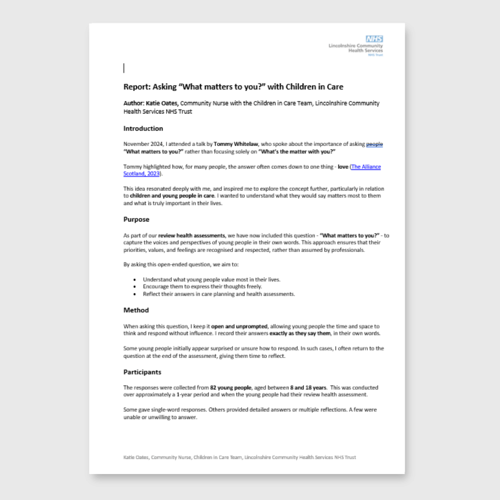 Report: Asking “What matters to you?” with Children in Care